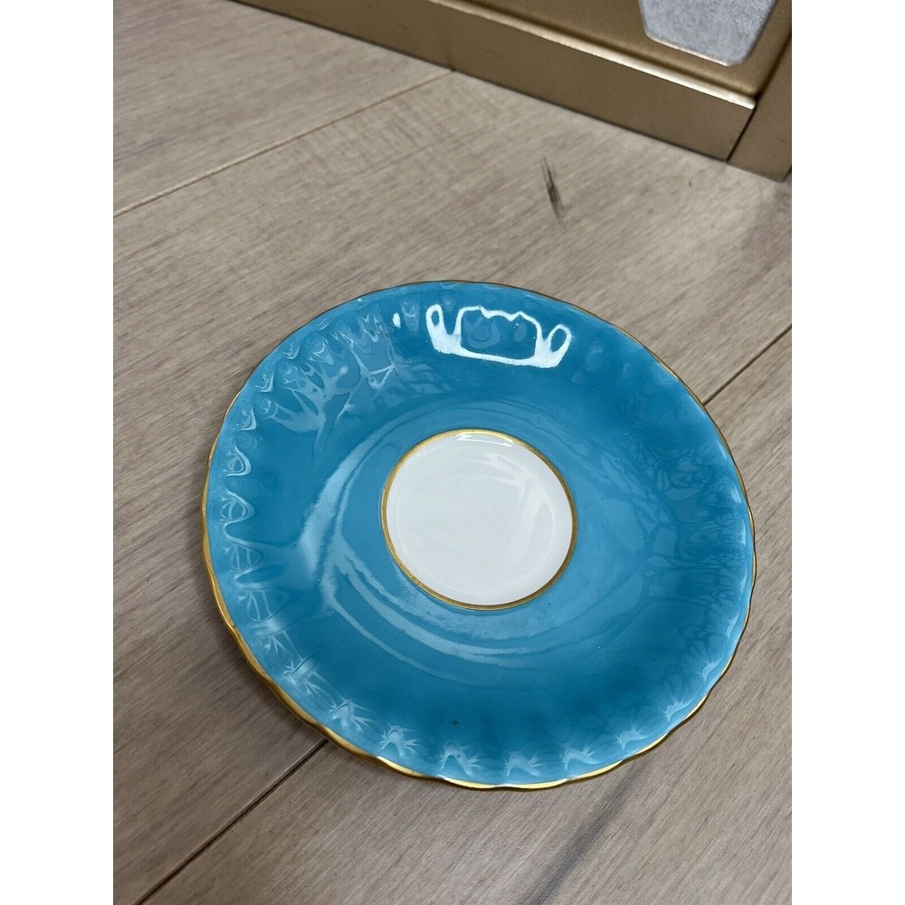 Aynsley Turquoise White Gold Scrolls Trim Tea Cup Saucer Only England Bone China